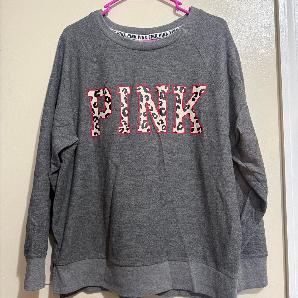 PINK Victoria's Secret Gray Sweatshirt with Logo Trim